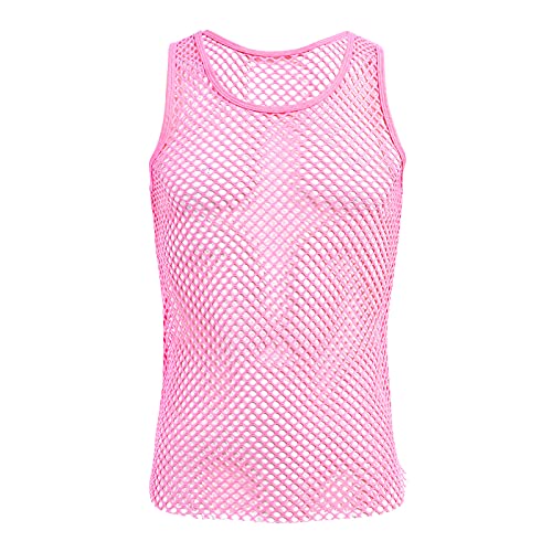 Herren Netz Hemd Transparent Oberteile Tank Top Muskelshirt Sommer ?rmellose Muskel Top Casual T-Shirt Durchsichtig Workout Achselshirt Weste Atmungsaktiv Unterhemd Unterw?sche Gogo Clubwear Rosa S von FYMNSI