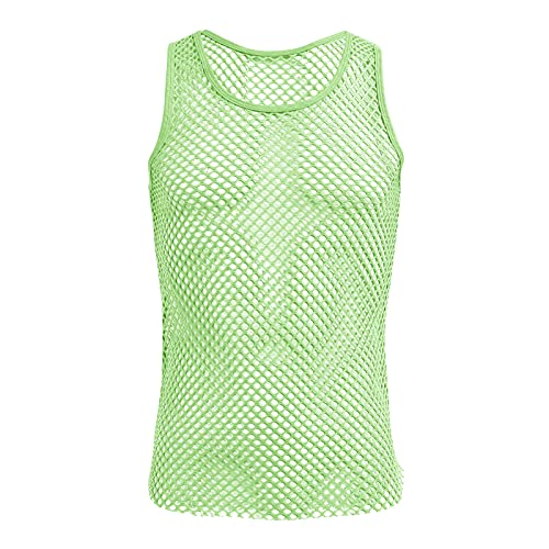 Herren Netz Hemd Transparent Oberteile Tank Top Muskelshirt Sommer ?rmellose Muskel Top Casual T-Shirt Durchsichtig Workout Achselshirt Weste Atmungsaktiv Unterhemd Unterw?sche Gogo Clubwear Gr?n XL von FYMNSI