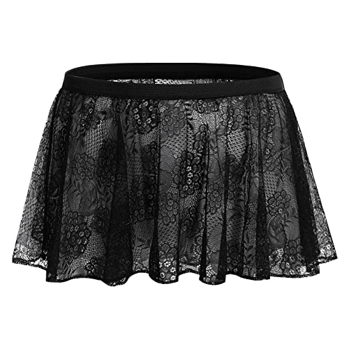 Herren Sissy Unterw�sche Transparent Spitze Minirock Unterhose Crossdresser Erotik Dessous M�nner Reizw�sche R�schen Rock Crossdressing Durchsichtiger Spitzenrock Faltenrock Schwarz Rock Einheitsgr��e von FYMNSI