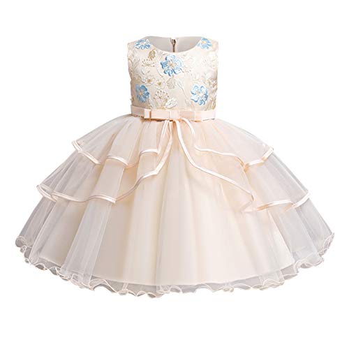 Kinder Abendkleid Prinzessin Geburtstag Partykleid Mädchen Hochzeit Brautjungfer Festliches Festkleid Blumenmädchen Feierliche Anlässe Ballkleid Cocktailkleid Weihnachten Kleid Champagner 4-5 Jahre von FYMNSI