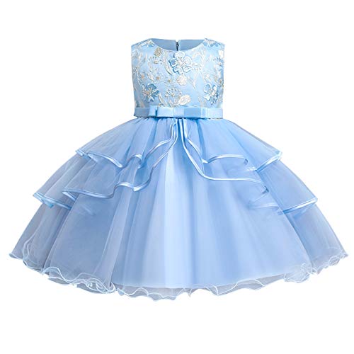 Kinder Abendkleid Tüll Prinzessin Geburtstag Partykleid Mädchen Hochzeit Brautjungfer Festliches Festkleid Blumenmädchen Feierliche Anlässe Ballkleid Cocktailkleid Weihnachten Kleid Blau 5-6 Jahre von FYMNSI