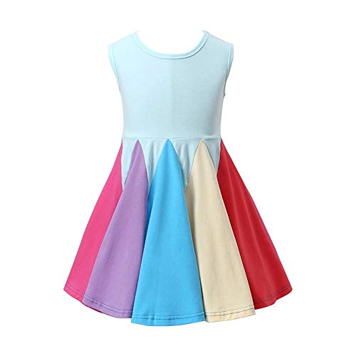 Kinder Baby Mädchen Regenbogenkleid Baumwolle Falten Rock Ärmellos Prinzessin Geburtstag Partykleid Festliches Ballkleid Regenbogen Blumenmädchenkleid Hochzeitskleid Karneval Kleider Hellblau 4-5J von FYMNSI