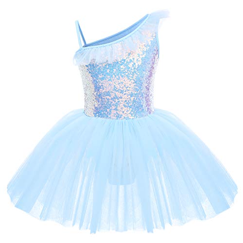 Kinder Ballettkleidung Mädchen Tütü Ballettkleid Pailletten Turnanzug Gymnastikanzug Träger Tanzkleid Ballettanzug Ballerina Kostüm Kleid Turnbody Ballettbody Tanzoutfits Balletttrikot Blau 5-6 Jahre von FYMNSI