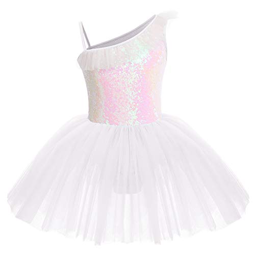 Kinder Ballettkleidung Mädchen Tütü Ballettkleid Pailletten Turnanzug Gymnastikanzug Träger Tanzkleid Ballettanzug Ballerina Kostüm Kleid Turnbody Ballettbody Tanzoutfits Balletttrikot Weiß 3-4 Jahre von FYMNSI