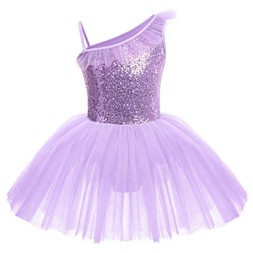 Kinder Ballettkleidung Mädchen Tütü Ballettkleid Pailletten Turnanzug Gymnastikanzug Träger Tanzkleid Ballettanzug Ballerina Kostüm Turnbody Ballettbody Tanzoutfits Balletttrikot Violett 3-4 Jahre von FYMNSI