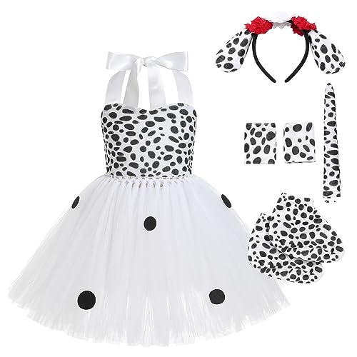 Kinder Dalmatinerkost�m T�ll T�t� Kleid Zubeh�r Set M�dchen Halloween Dalmatiner Kost�m Tierkost�m Weihnachten Geburtstag Party Cosplay B�hnenauftritt Karneval Fasching Verkleidung Dalmatiner 9-10J von FYMNSI