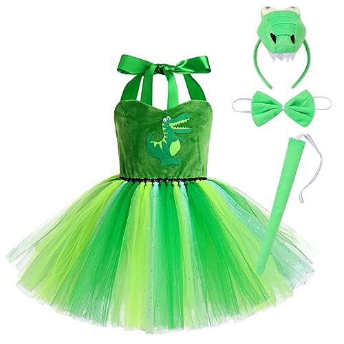 Kinder Dinosaurierkost�m T�ll T�t� Kleid Schwanz Stirnband Fliege Set M�dchen Halloween Dinosaurier Kost�m Tierkost�m Weihnachten Geburtstag Party Cosplay B�hnenauftritt Karneval Fasching Gr�n 5-6J von FYMNSI