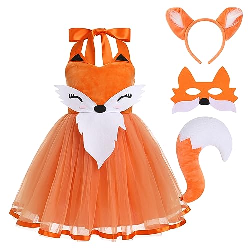 Kinder Fuchskostüm Tüll Tütü Kleid Schwanz Stirnband Set Mädchen Halloween Fuchs Kostüm Tierkostüm Weihnachten Geburtstag Party Cosplay Bühnenauftritt Karneval Fasching Verkleidung Orange Fuchs 9-10J von FYMNSI