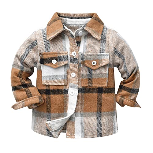 Kinder Jungen Flanell Plaid Shirt Kleinkind Baby Herbst Fr?ghling Hemd Jacke Button Down Langarm Kariertes Tops Fleece Mantel Freizeithemd f?r Taufe Hochzeit Geburtstag Party Festliches Kaffee 12-18M von FYMNSI