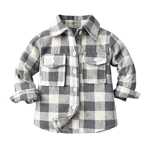 Kinder Jungen Flanell Plaid Shirt Kleinkinder Baby Fr?ghling Hemd Jacke Button Down Langarm Kariertes Tops Fleece Mantel Freizeithemd f?r Taufe Hochzeit Geburtstag Party Festliches Grau 10-11 Jahre von FYMNSI