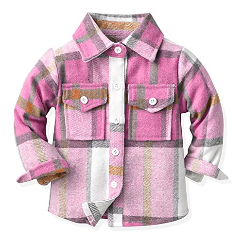 Kinder Jungen Flanell Plaid Shirt Kleinkinder Baby Herbst Fr?ghling Hemd Jacke Button Down Langarm Kariertes Tops Fleece Mantel Freizeithemd f?r Taufe Hochzeit Geburtstag Party Festliches Rose 12-18M von FYMNSI