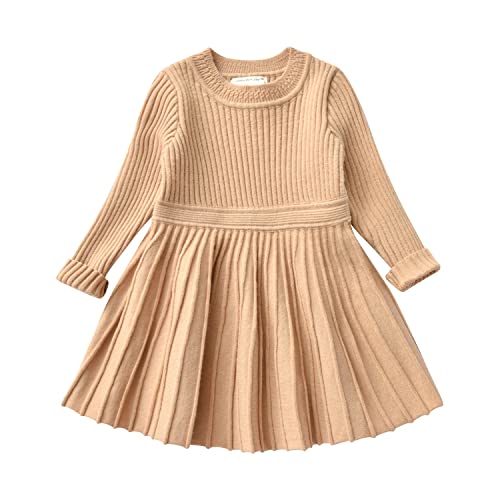 Kinder M?dchen Gestrickt Kleid Strick Pullover Langarm Strickkleid Prinzessin Minikleid Herbst Winter Warm H?keln Tops Partykleid Einfarbig Winterpulli Winterpullover Bekleidung Hellkhaki 2-3 Jahre von FYMNSI