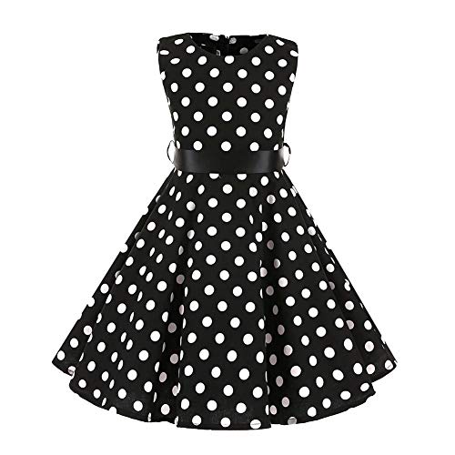 Kinder Mädchen 1950er Vintage Rockabilly Kleid Gepunktet Abendkleid Geburtstag Partykleider A-Linie Blumen Retro Cocktailkleid Faltenrock Knielang Festkleid Im 50er Jahre Stil Schwarz 11-12 Jahre von FYMNSI