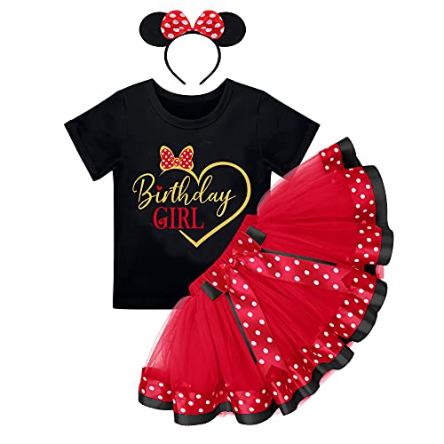 Kinder Mädchen 3. / 4. / 5. Geburtstag Outfit Baumwolle Kurzarm T-Shirt Tops Gepunktet Tutu Tüll Prinzessin Rock Stirnband 3tlg Party Fotoshooting Bekleidungsset Rose 3 Jahre von FYMNSI