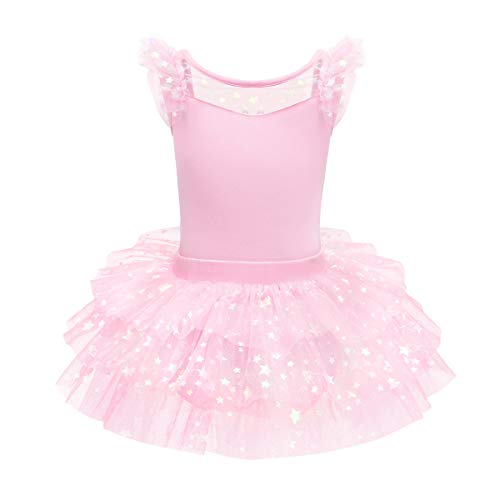 Kinder Mädchen Ballettkleid Ballettanzug Tanzkleid Ballettbody Tanzbody Ballerina Kostüm Balletttrikot Turnbody mit Tütü Rock Set Baumowlle Ballett Kleider Turnanzug Gymnastikanzug Rosa 5-6 Jahre von FYMNSI