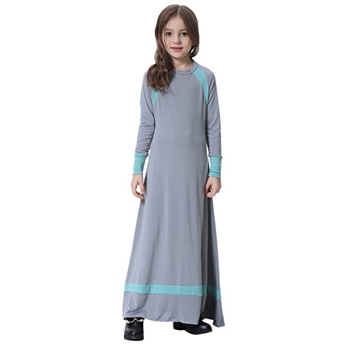 Kinder Mädchen Gebetskleidung Muslimisches Kleider Abaya Maxikleid Kaftan Jugendlich Arabische Islamisches Gebetskleid Ramadan Mittlerer Osten Dubai Outfit Einfarbig Freizeitkleid Grau 12-13 Jahre von FYMNSI