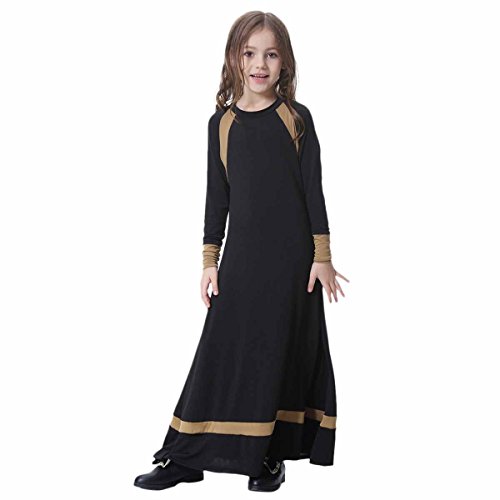 Kinder Mädchen Gebetskleidung Muslimisches Kleider Abaya Maxikleid Kaftan Jugendlich Arabische Islamisches Gebetskleid Ramadan Mittlerer Osten Dubai Outfit Einfarbig Freizeitkleid Schwarz 12-13 Jahre von FYMNSI