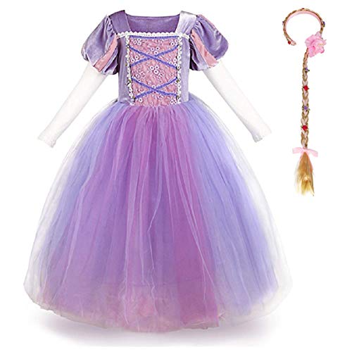 FYMNSI Kinder Prinzessin Kostüm Kleid Halloween Cosplay Mädchen Märchen Tüll Maxikleid Fasching Ankleiden Karneval Geburtstag Partykleid Hochzeit Blumenmädchenkleid Abendkleid 5-6 Jahre von FYMNSI