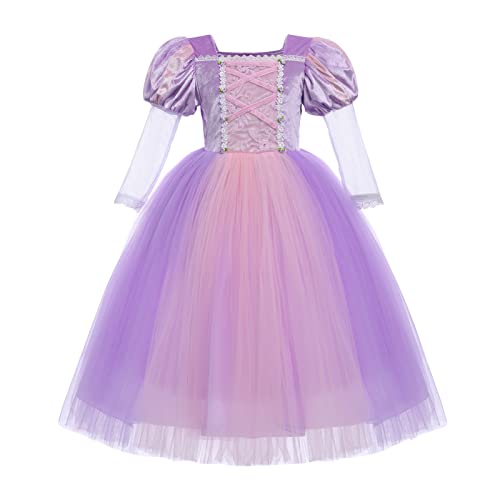 FYMNSI Kinder Prinzessin Kostüm Kleid Halloween Cosplay Mädchen Märchen Tüll Maxikleid Fasching Ankleiden Karneval Geburtstag Partykleid Hochzeit Blumenmädchenkleid Abendkleid 6-7 Jahre von FYMNSI