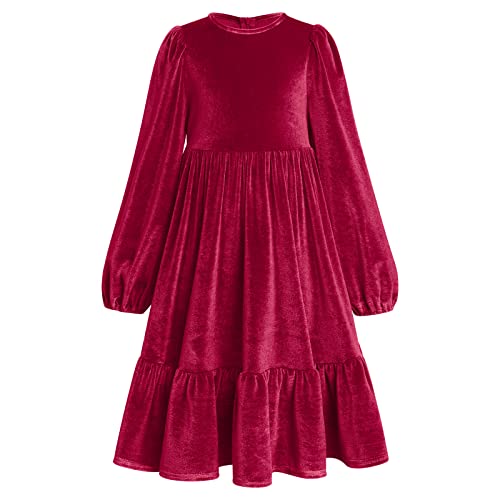 Kinder Samtkleid Blumenm?dchen Langes Abendkleider M?dchen Weihnachtskleid Weihnachten Partykleid Roundhals A-Linie Festliches Festkleid Hochzeit Brautjungfern Freizeit Herbstkleid Rot 9-10 Jahre von FYMNSI