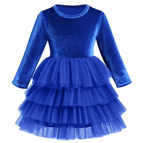 Kinder Samtkleid Mädchen Weihnachtskleid Weihnachten Partykleid Roundhals A-Linie Festliches Festkleid Prinzessin Tütü Tüllkleid Freizeit Herbstkleid Winter Hochzeitskleid Königsblau 2-3 Jahre von FYMNSI