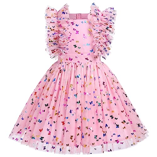 Kleider F?r M?dchen Prinzessin Festliches Kleid Blumenm?dchenkleider Hochzeit Kinderkleider Sommerkleid M?dchenkleider R?schen ?rmellos T?llkleid Einschulung Geburtstag Partykleid Rosa 4-5 Jahre von FYMNSI