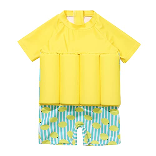 Kleinkind Baby Jungen Badeanzüge Mädchen Bojenanzüge Unisex Float Badeanzug Einteilige Schwimmende Badebekleidung mit verstellbarem Auftrieb Schwimmhilfe Einteiler Bademode Kurzarm Gelb 2-3 Jahre von FYMNSI