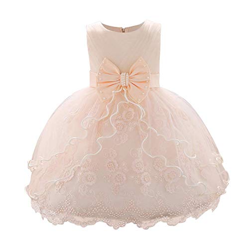 Kleinkinder Baby M?dchen Kleid, Prinzessin T?t? Partykleid Elegant Spitze Blumen T?ll Abendkleid Hochzeit Brautjungfer Festliches Festkleid Schleife Geburtstag Taufkleid Ballkleid Champagner 9-12M von FYMNSI