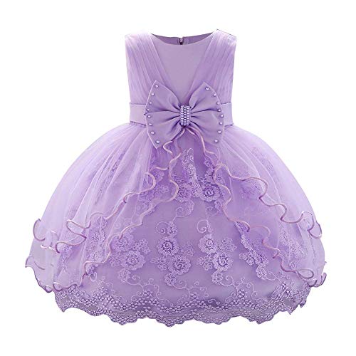 Kleinkinder Baby M?dchen Kleid, Prinzessin T?t? Partykleid Elegant Spitze Blumen T?ll Abendkleid Hochzeit Brautjungfer Festliches Festkleid Schleife Geburtstag Taufkleid Ballkleid Violett 9-12 Monate von FYMNSI