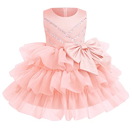 Kleinkinder Baby Mädchen Abendkleid Prinzessin 1. Geburtstag Partykleid Organza Bowknot Tutu Festliches Festkleid Ärmellos Sommerkleid Taufkleid Hochzeits Brautjungfer Kleid Hellrosa 6-12 Monate von FYMNSI