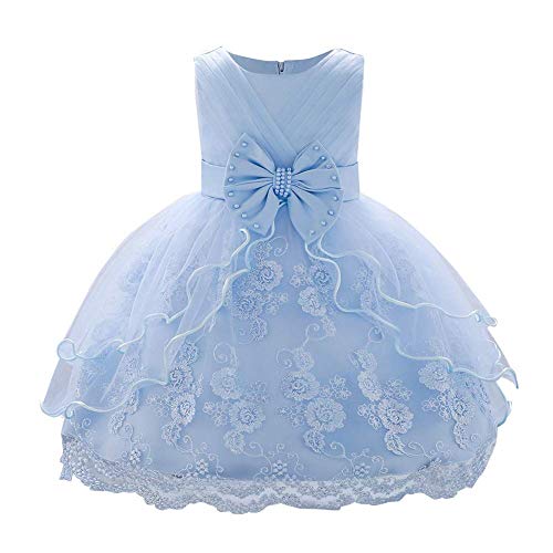 Kleinkinder Baby Mädchen Kleid, Prinzessin Tütü Partykleid Elegant Spitze Blumen Tüll Abendkleid Hochzeit Brautjungfer Festliches Festkleid Schleife Geburtstag Taufkleid Ballkleid Blau 12-18 Monate von FYMNSI