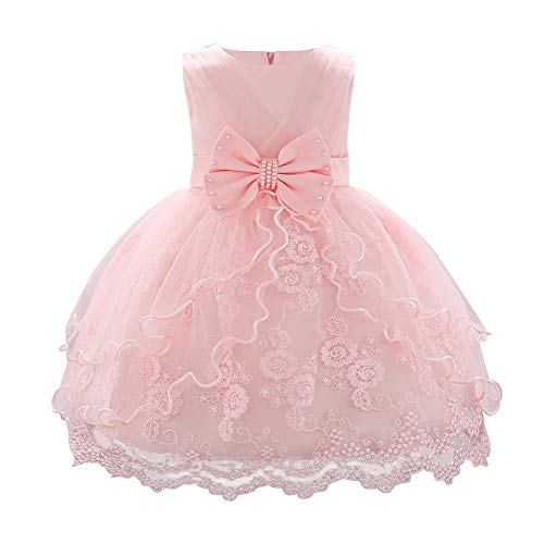 Kleinkinder Baby Mädchen Kleid, Prinzessin Tütü Partykleid Elegant Spitze Blumen Tüll Abendkleid Hochzeit Brautjungfer Festliches Festkleid Schleife Geburtstag Taufkleid Ballkleid Rosa 9-12 Monate von FYMNSI