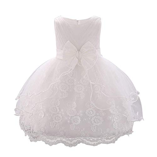 Kleinkinder Baby M?dchen Kleid, Prinzessin T?t? Partykleid Elegant Spitze Blumen T?ll Abendkleid Hochzeit Brautjungfer Festliches Festkleid Schleife Geburtstag Taufkleid Ballkleid Wei? 9-12 Monate von FYMNSI