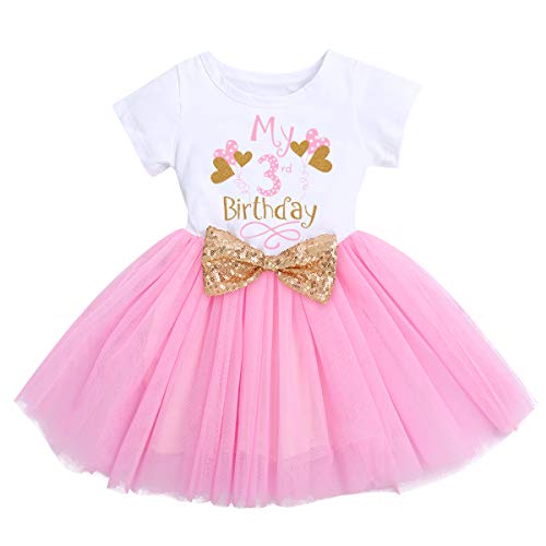 Kleinkinder Baby Mädchen Mein 3. Geburtstag Kleid Baumwolle Kurzarm Tutu Tüllkleid Pailletten Schleife A-Linie Prinzessin Partykleid Fotoshooting Outfit Kostüm Rosa - Ballon 3. Geburtstag 3 Jahre von FYMNSI