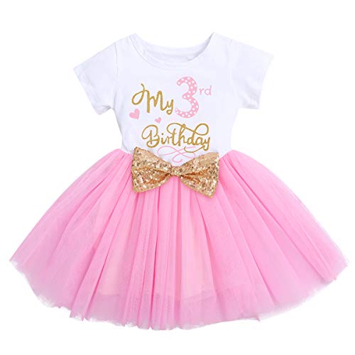 Kleinkinder Baby Mädchen Mein 3. Geburtstag Kleid Baumwolle Kurzarm Tutu Tüllkleid Pailletten Schleife A-Linie Prinzessin Partykleid Fotoshooting Outfit Kostüm Rosa - Mein 3. Geburtstag 3 Jahre von FYMNSI