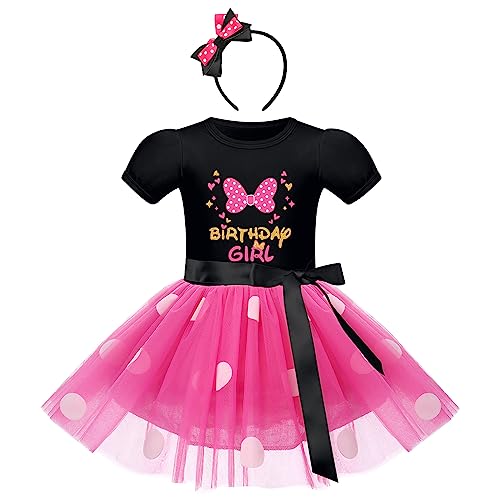 FYMNSI Kleinkinder Baby Mädchen Mouse Kostüm Geburtstag Partykleid Kurzarm Gepunktet Tutu Tüll Prinzessin Kleid Festkleid Halloween Weihnachtskleid mit Stirnband Fasching Karneval Rose 12-18 Monate von FYMNSI