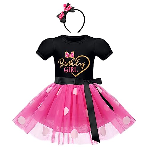 FYMNSI Kleinkinder Baby Mädchen Mouse Kostüm Geburtstag Partykleid Kurzarm Gepunktet Tutu Tüll Prinzessin Kleid Festkleid Halloween Weihnachtskleid mit Stirnband Fasching Karneval Schwarz+Rose 12-18M von FYMNSI