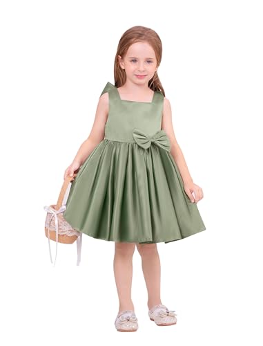 Baby M?dchen Taufkleid Satinkleid Abendkleid Prinzessin Geburtstag Partykleid Bowknot ?rmellos A-Linie Festliches Festkleid Ballkleid Kinder Hochzeit Brautjungfer Kleider Gr?n 3-4 Jahre von FYMNSI