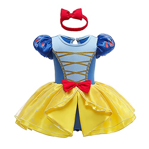 Kleinkinder Baby Mädchen Schneewittchen Cosplay Kleid Snow White Prinzessin Kostüme Kurzarm Bodykleid Stirnband Set Verkleidung Halloween Weihnachten Karneval Geburtstag Partykleid Blau + Gelb 3-6M von FYMNSI