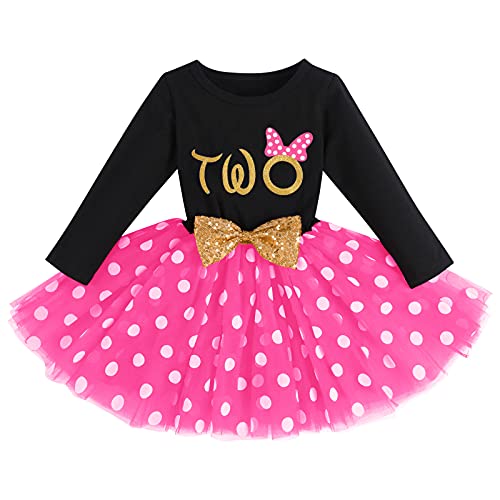 FYMNSI Kleinkinder Mädchen Mein 2. Geburtstag Partykleid Baumwolle Langarm Gepunktet Tutu Tüll Rock Prinzessin Festkleid Abendkleid Herbstkleid Fotoshooting Bekleidung Schwarz + Rose von FYMNSI