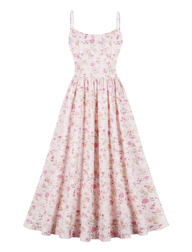 Korsett Kleid Damen Spaghettiträger Midikleid Lang Blumenkleid Corsett Mittelalter Ärmellos Trägerkleid Sommer Partykleid Cocktailkleid Hochzeitsgäste Freizeitkleid Strandkleid Abendkleid Hellrosa S von FYMNSI