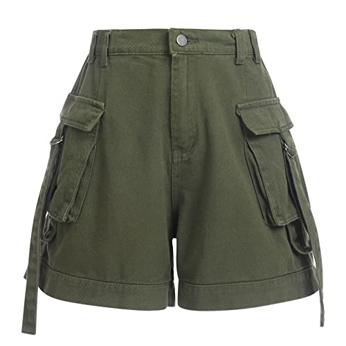 Kurze Hosen Damen Sommer Cargo Shorts Milit?r Casual Elastische Taille Freizeithose mit Taschen Hotpants Baumwolle Outdoorhose Arbeitshose Jeans Bermuda Shorts Outdoor Wandern Short Armee Gr?n 2XL von FYMNSI