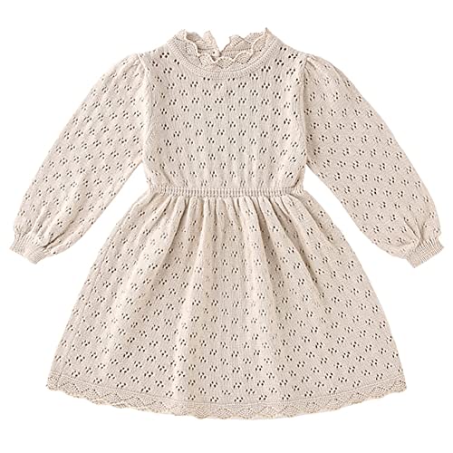 M?dchen Pullover Kleid Baby Kinder Herbst Winter Warm H?keln Langarm Strickkleid A-Linie Einfarbig Basic Freizeitkleid Gestrickte Partykleid Festliches Winterpulli Winterpullover Aprikose 18-24M von FYMNSI