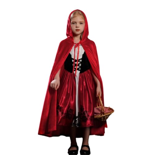 M?dchen Rotk?ppchen Kost?m Kleid Verkleidung mit Umhang mit Kapuze f?r Kleinkinder Kinder Halloween Cosplay Karneval Fasching Geburtstag Party Verkleidung Faschingskost?me Mottoparty Rot 9-10 Jahre von FYMNSI