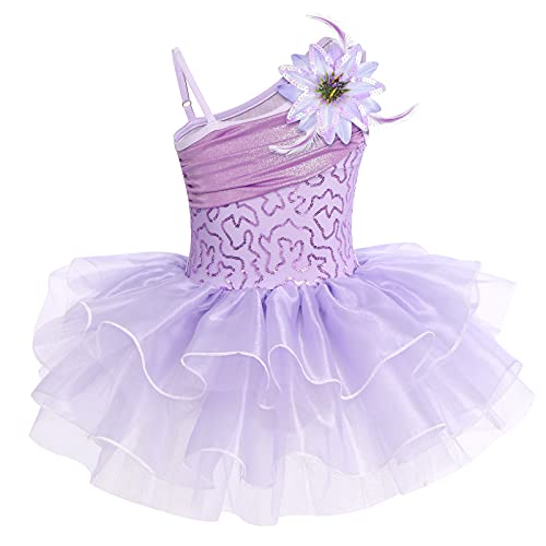 Mädchen Ballettkleid Kinder Ballett Tanzkleid Trägerkleid Pailletten Ballettkleidung Ballettanzug Tanzbody Balletttrikot Turnanzug Gymnastikanzug Ballerina Kostüm Ballett Tanzoutfits Violett 5-6J von FYMNSI