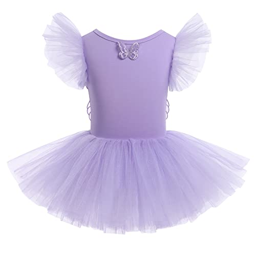 Mädchen Ballettkleidung Kinder Ballett Tanz Kleid Tütü Rock Tinkerbell Feen Kostüm Ballettkleid Bodysuit Ballettanzug Baumwolle Balletttrikot Tanzoutfit Tanzkleid Turnanzug Trikot Violett 3-4 Jahre von FYMNSI