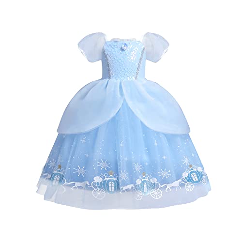 Mädchen Cinderella Kostüm Kinder Aschenputtel Kleid Karneval Fasching Cosplay Kurzarm Prinzessinenkleid Tüll Maxikleid Halloween Geburtstagsfeier Festliches Festkleid Verkleidung Himmelblau 2-3 Jahre von FYMNSI