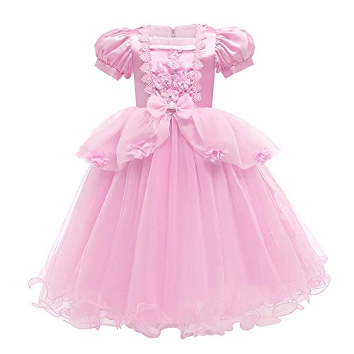 Mädchen Cinderella Kostüme Aschenputtel Prinzessin Maxikleid Halloween Fasching Karneval Cosplay Weihnachten Geburtstag Partykleid Kurzarm Ballkleid Verkleidung Festkleid Abendkleid Rosa 7-8 Jahre von FYMNSI
