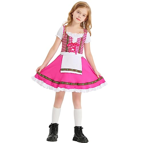 Mädchen Deutsche Dirndl Kleid Kostüme Bayerisches Oktoberfest Jahrgang Kinder Dirndlkleid Trachten Kleider Trachtenmode Festliche Tracht Kinderkostüm Karneval Mottoparty Halloween Fasching Rose 3-4J von FYMNSI