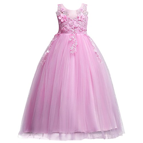 Mädchen Kleid Kinder Tüll Hochzeitskleid Prinzessin Party Kleider Ärmellos Blumenmädchenkleid Abendkleid Festzug Brautjungfern Kleid Abschlussball Maxikleid Urlaub Ballkleid Festlich Sommerkleid Rosa von FYMNSI